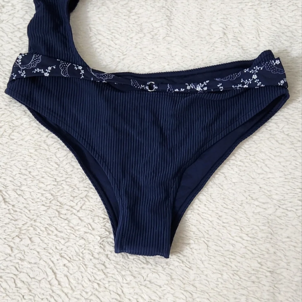 New!Frankie's‎ Bikinis Blue Thea Ribbed One-piece Swimsuit